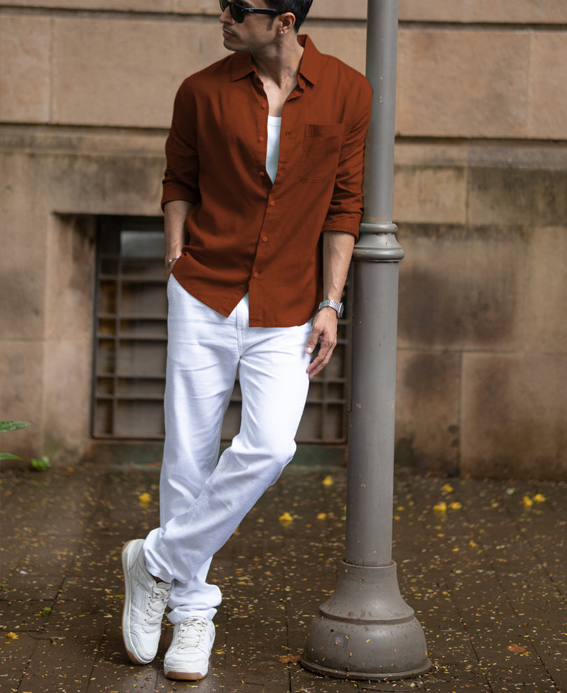 Bombay Brown Linen Blend Shirt.