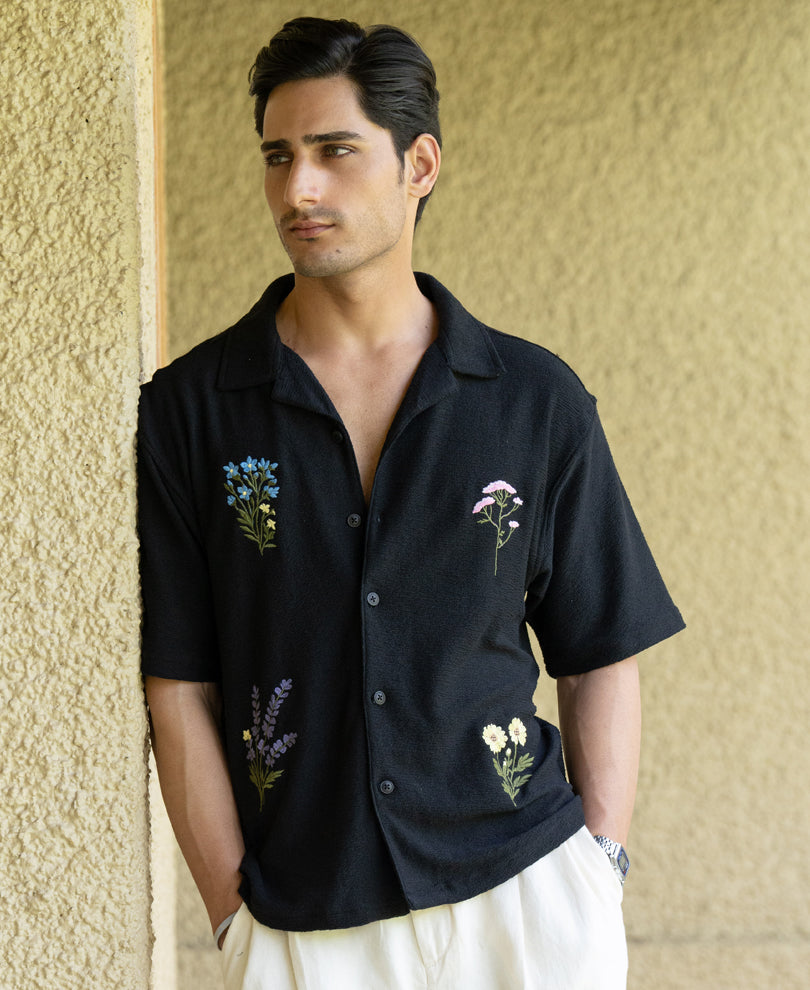 Black Embroidered Knit Shirt