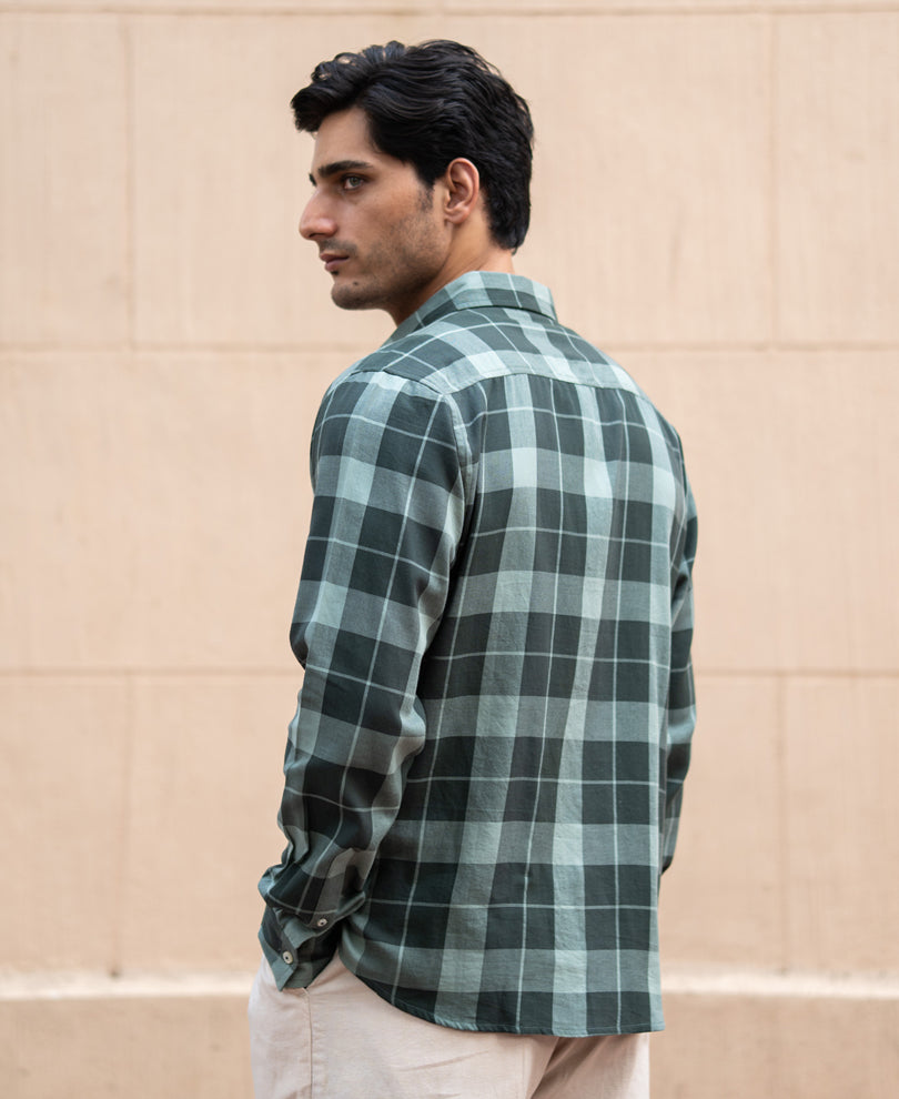Olive Lightweight Checks Shirt.