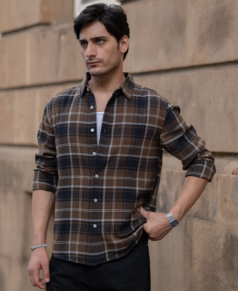 Brown Structured Checks Shirt.