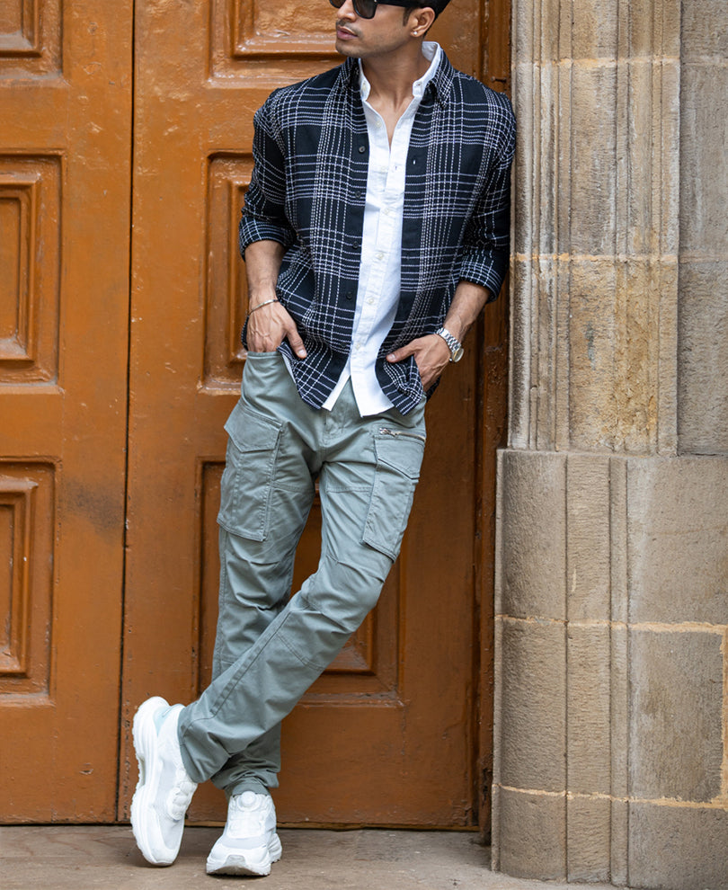 Black Structured Checked Shirt.