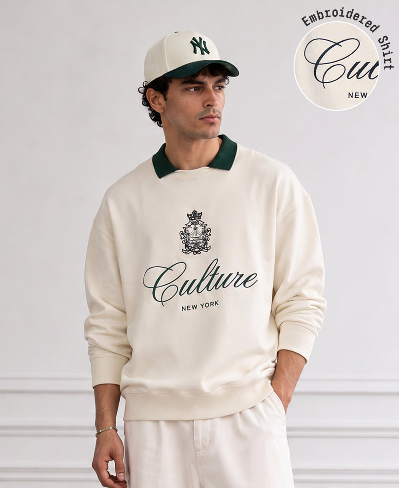 Cream Embroidered Boxy T-Shirt 100% Cotton