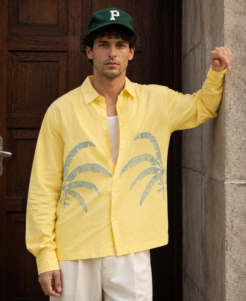 Yellow Embroidered Cotton Shirt 100% Cotton
