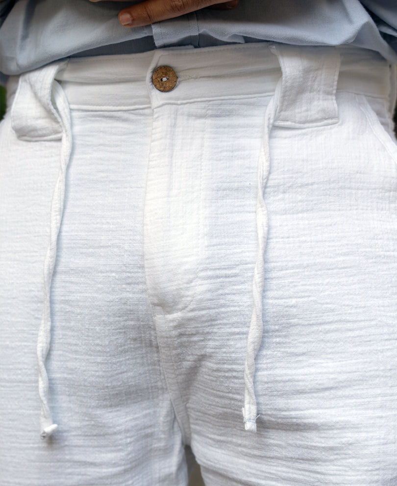 White Regular Fit Crinkled Trouser.
