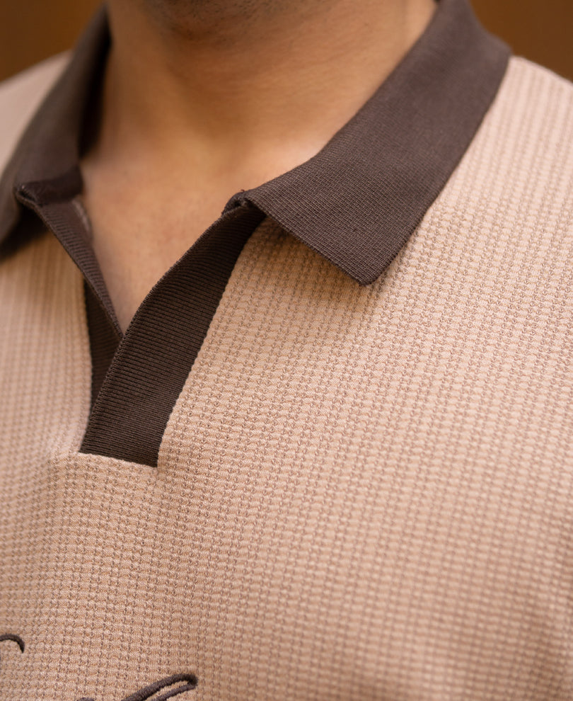 Dark Beige Contrast Embroidery T-Shirt