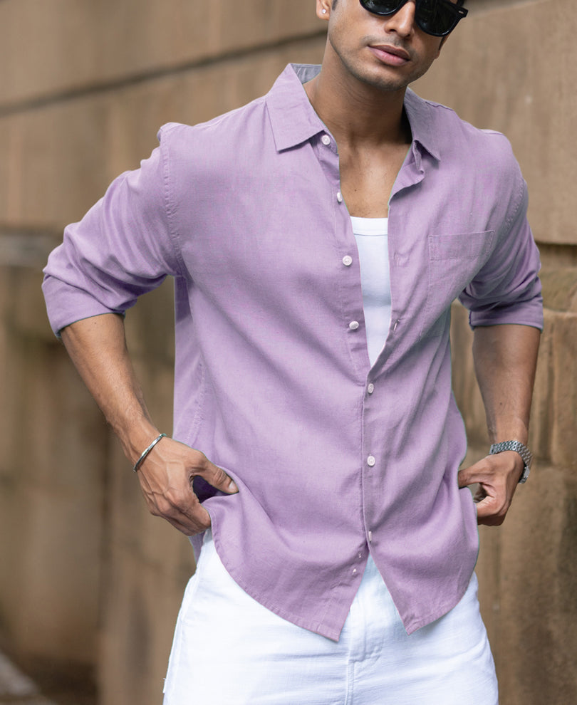 Light Lilac Linen Blend Shirt.