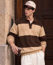 Brown & Beige Striped Knit T-Shirt