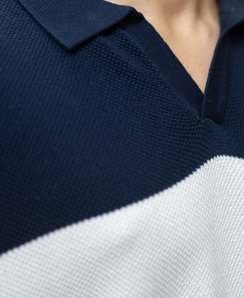 Blue Stripe Knit T-Shirt.