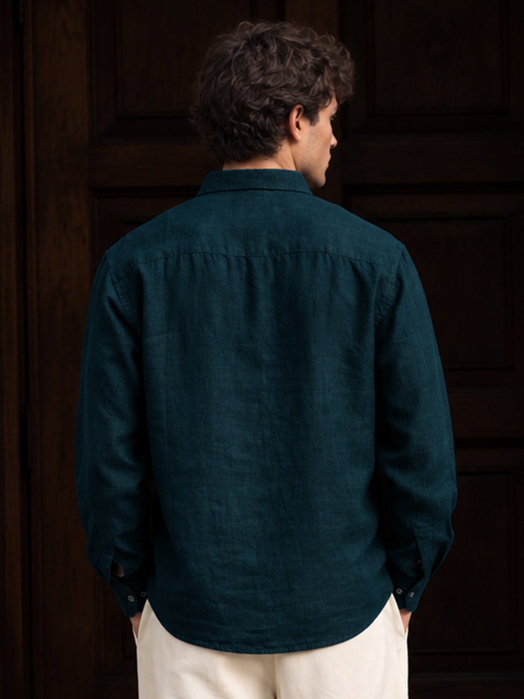 Teal Blue 100% Linen Shirt