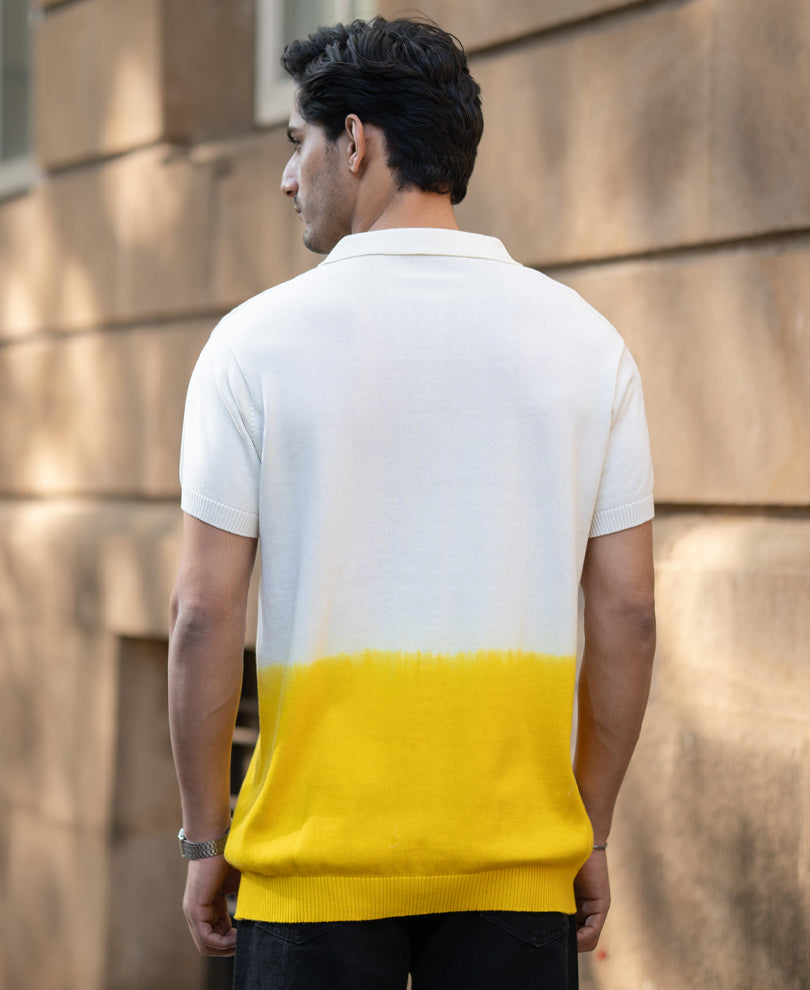 Yellow Ombre Knit Polo T-Shirt.