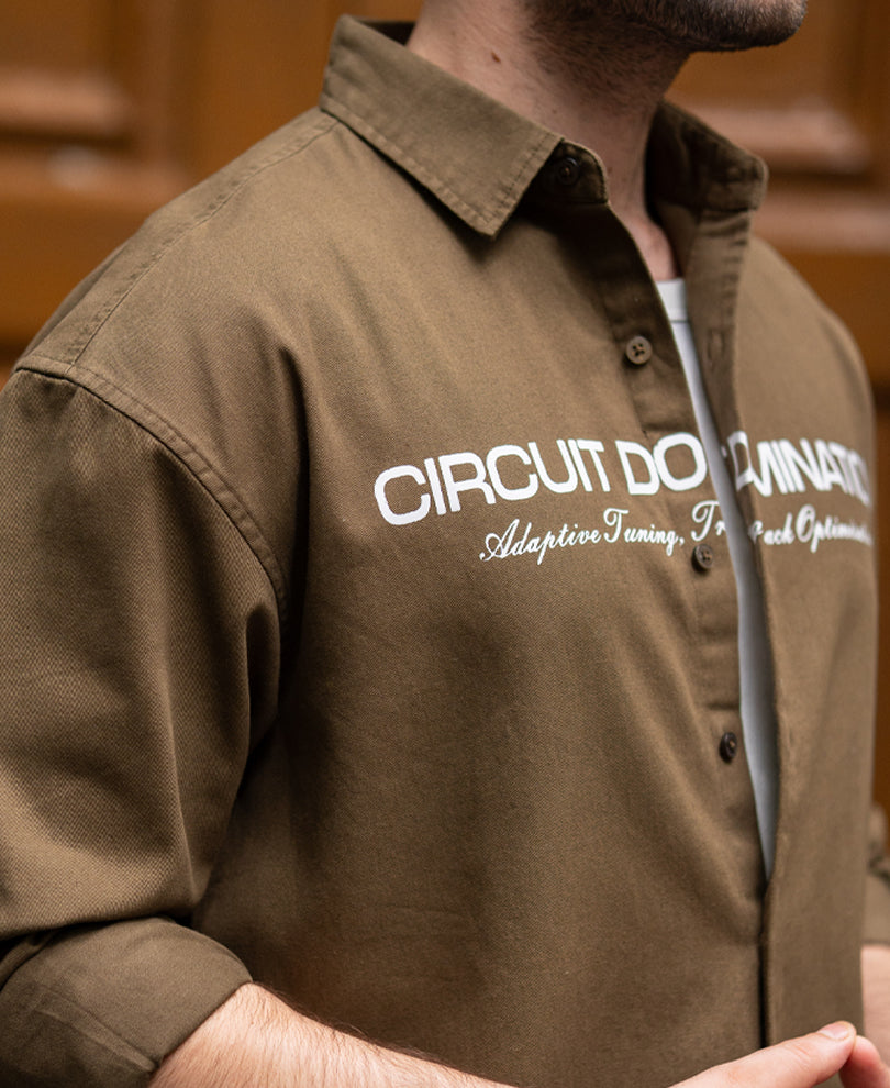 Brown Printed Structured Overshirt 100% Cotton