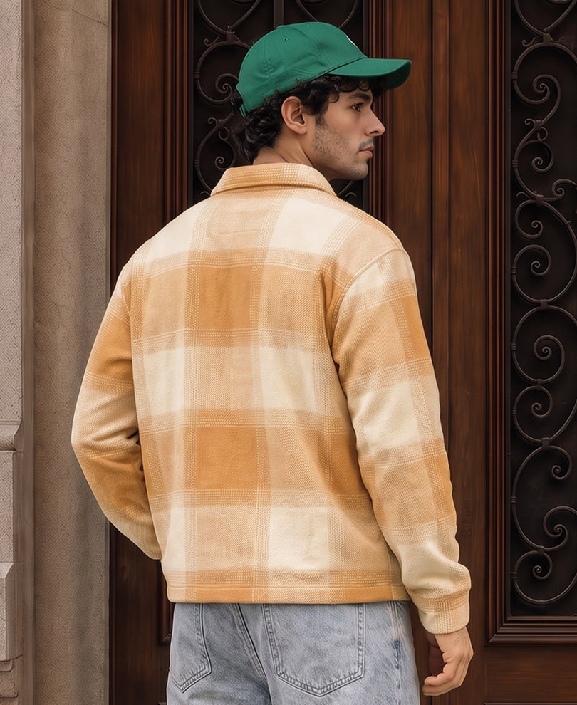 Beige Checks Zipper Shirt