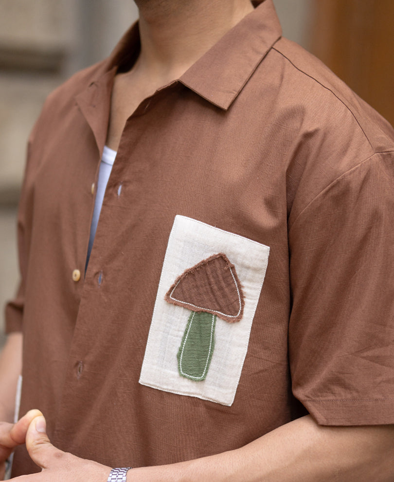 Brown Applique Embroidery Shirt