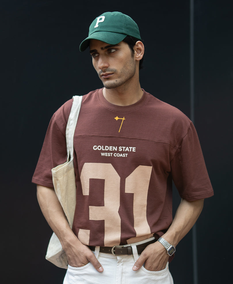 Brown Printed Structured T-Shirt