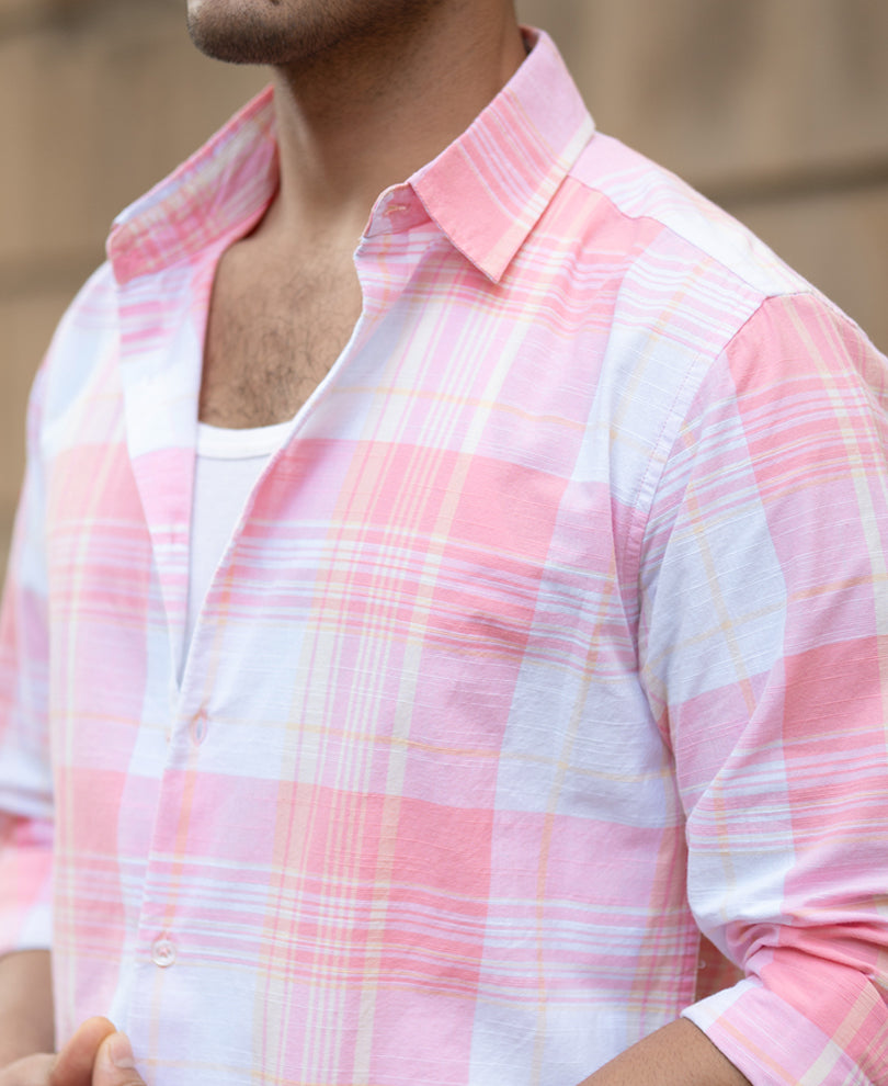 Peach Lightweight Summer Checks Shirt.
