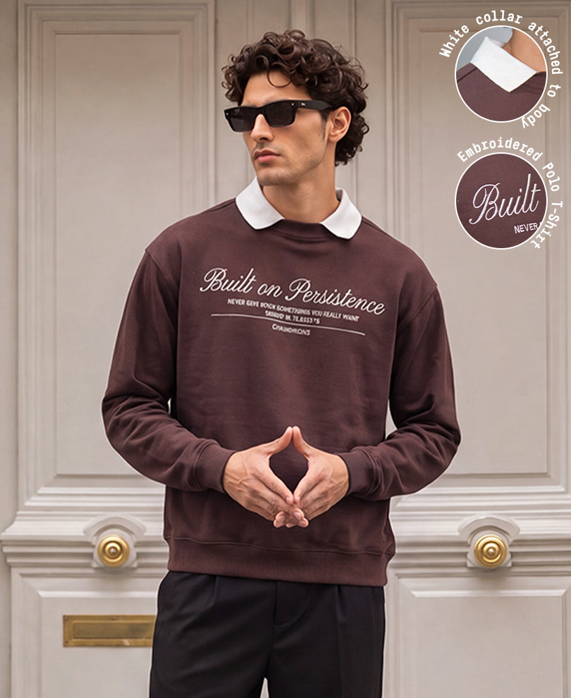 Brown Embroidered Sweatshirt 100% Cotton