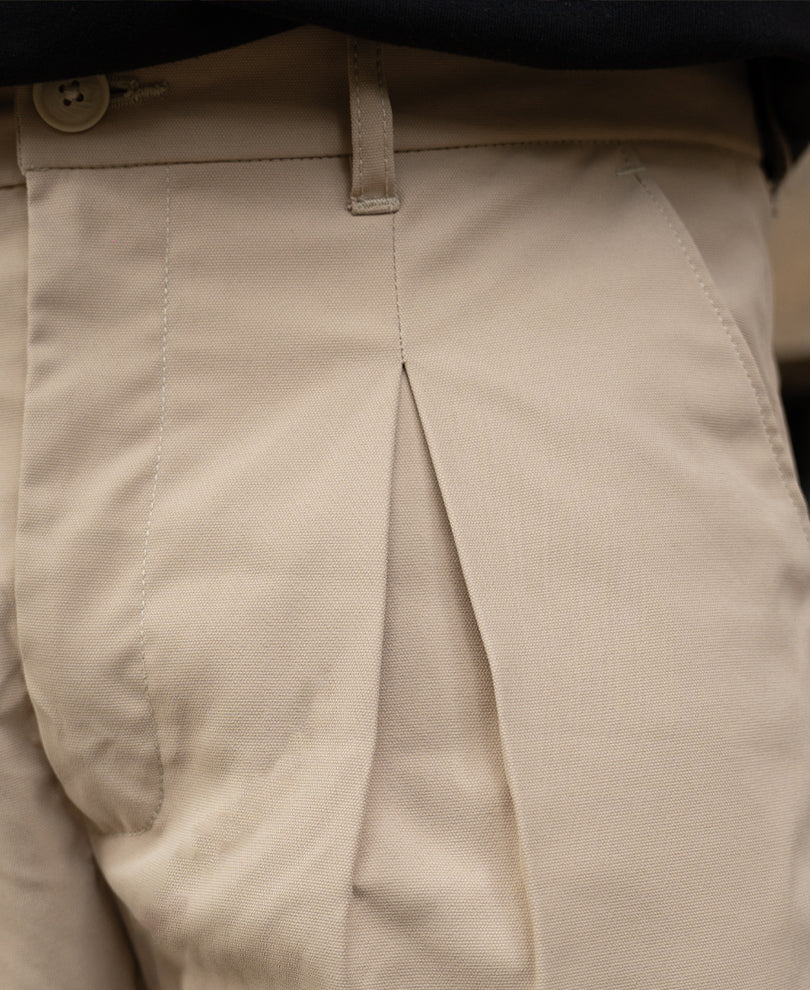 Beige Pleated Baggy Trousers
