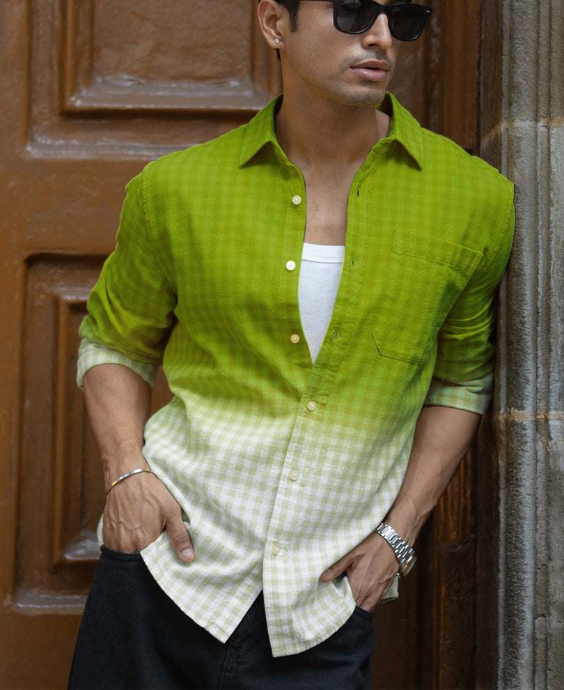 Lime Green Ombre Checks Shirt.