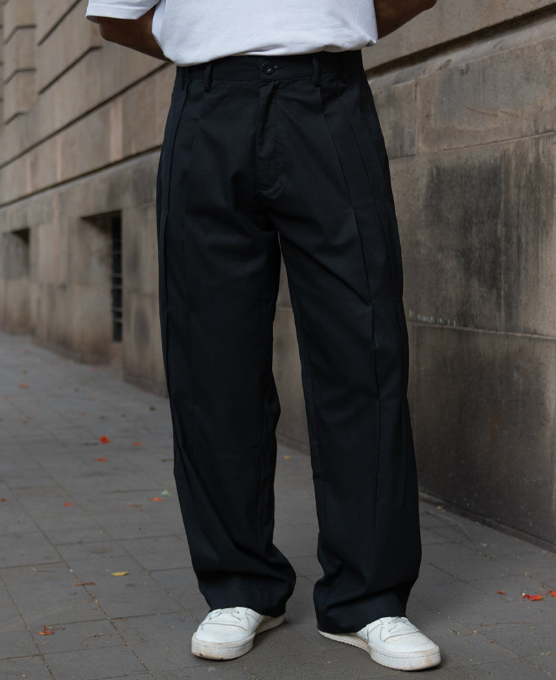 Black Pleated Tailored Trousers