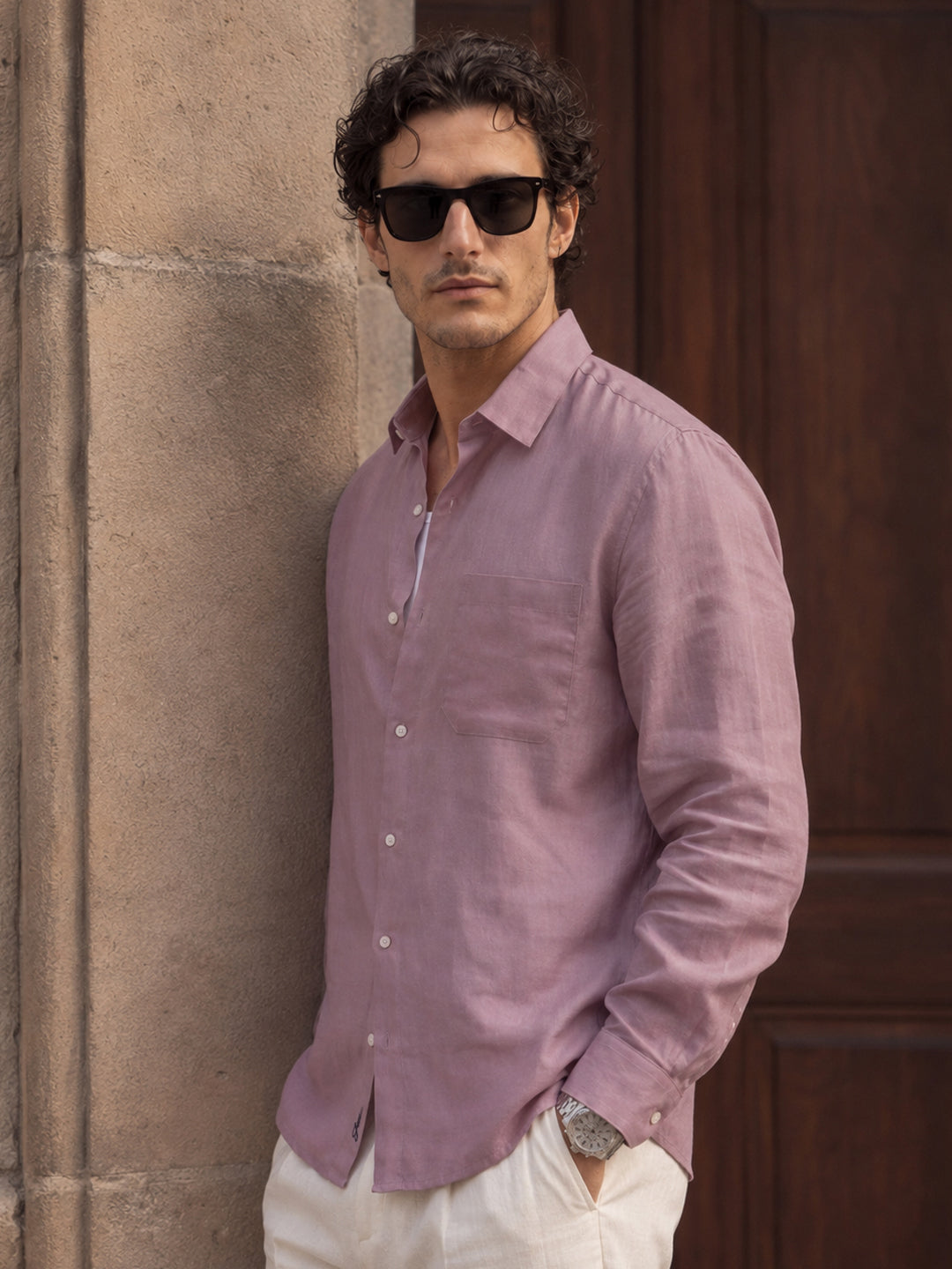 Mauve 100% Linen Shirt