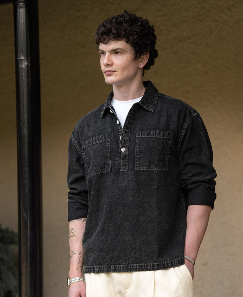 Black Denim Polo Shirt