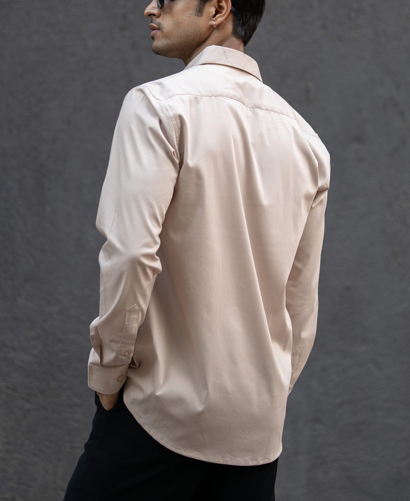 Beige Melange Stretch Shirt.