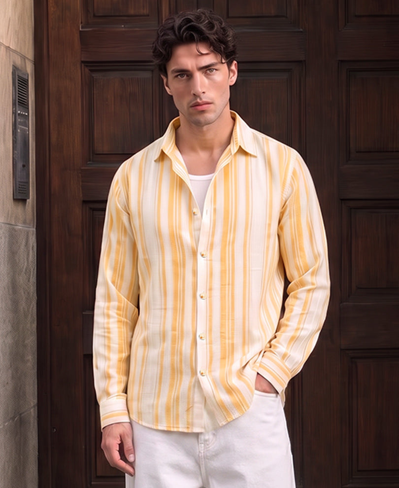 Yellow Linen Lightweight Stripe Shirt