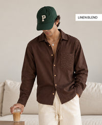 Brown Full Sleeves Regular Fit Linen Blend Shirt