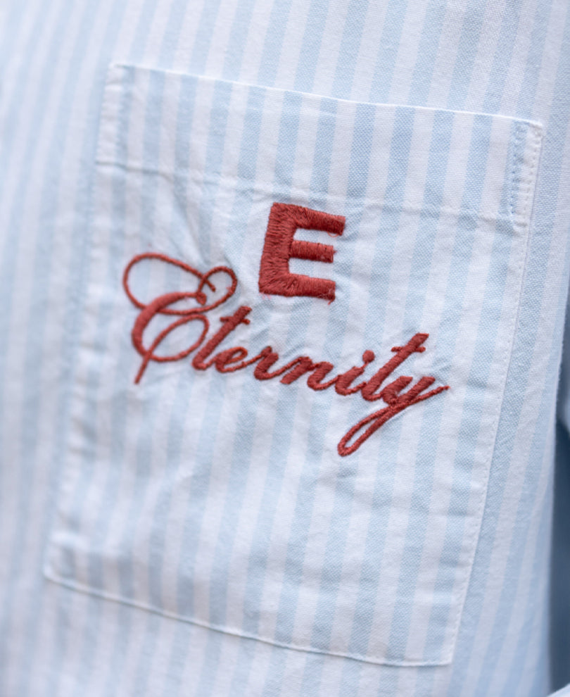 Blue Embroidered Oxford Stripe Shirt 100% Cotton