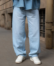 Ice Blue Washed Barrel Jeans