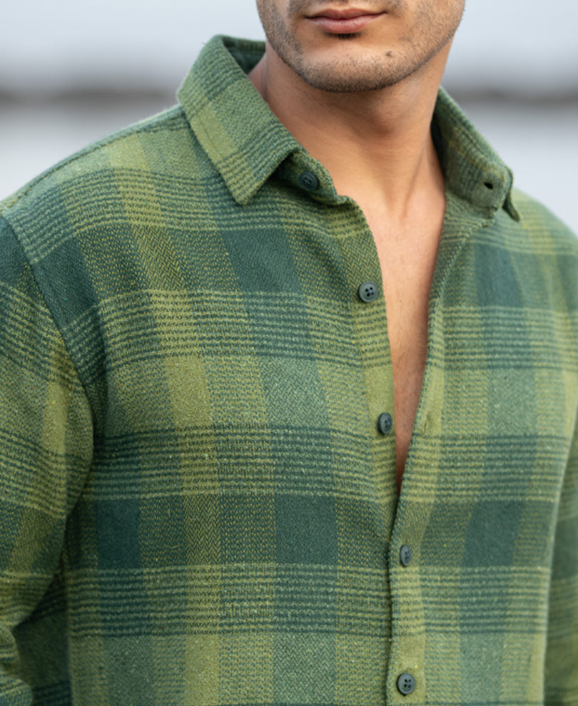 Green Structured Check Shirt.