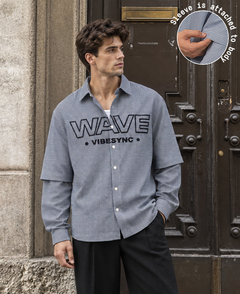Navy Printed Microchecks Shirt