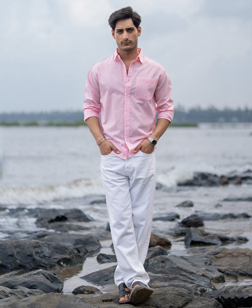 Pink Light Weight Cotton Stripe Shirt.