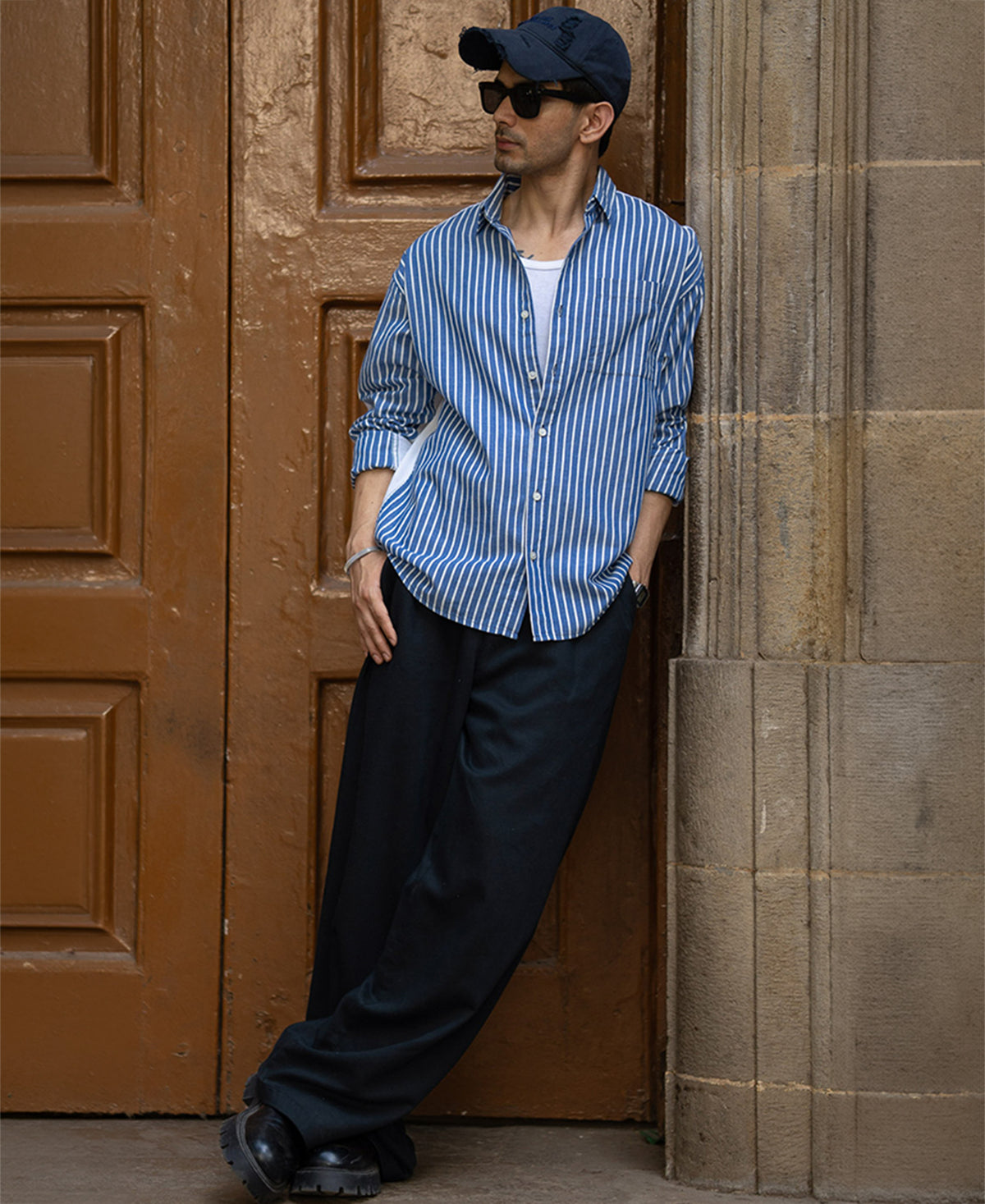 Blue Stripe Shirt With Contrast Back 100% Cotton