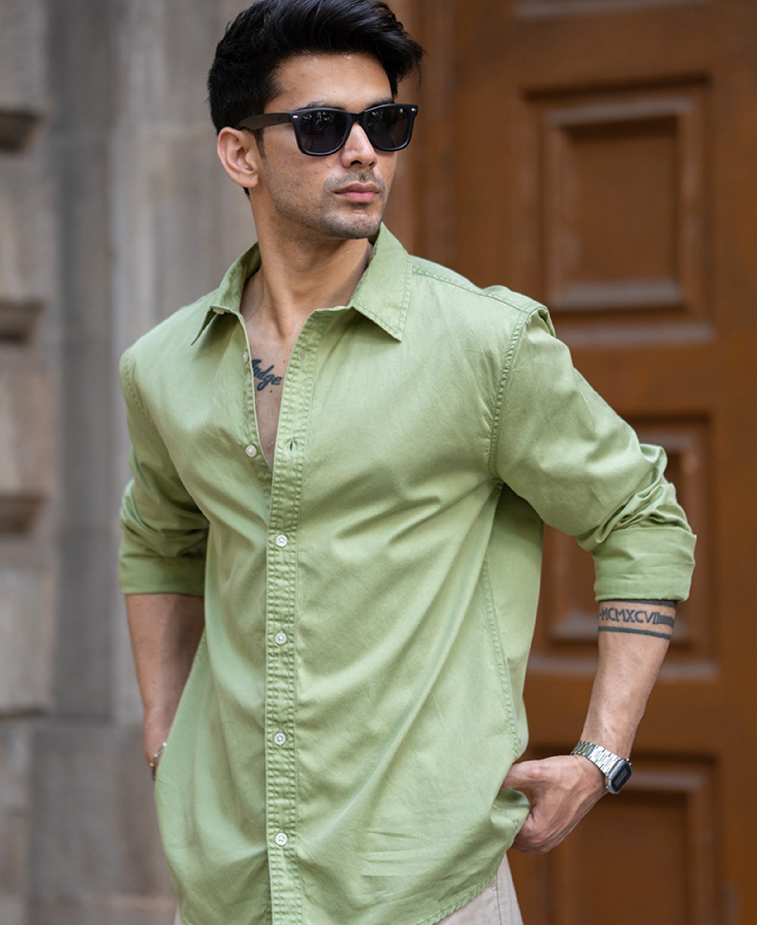 Green Washed Shirt 100% Cotton