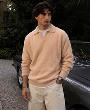 Beige Fuzzy Polo Neck Sweater