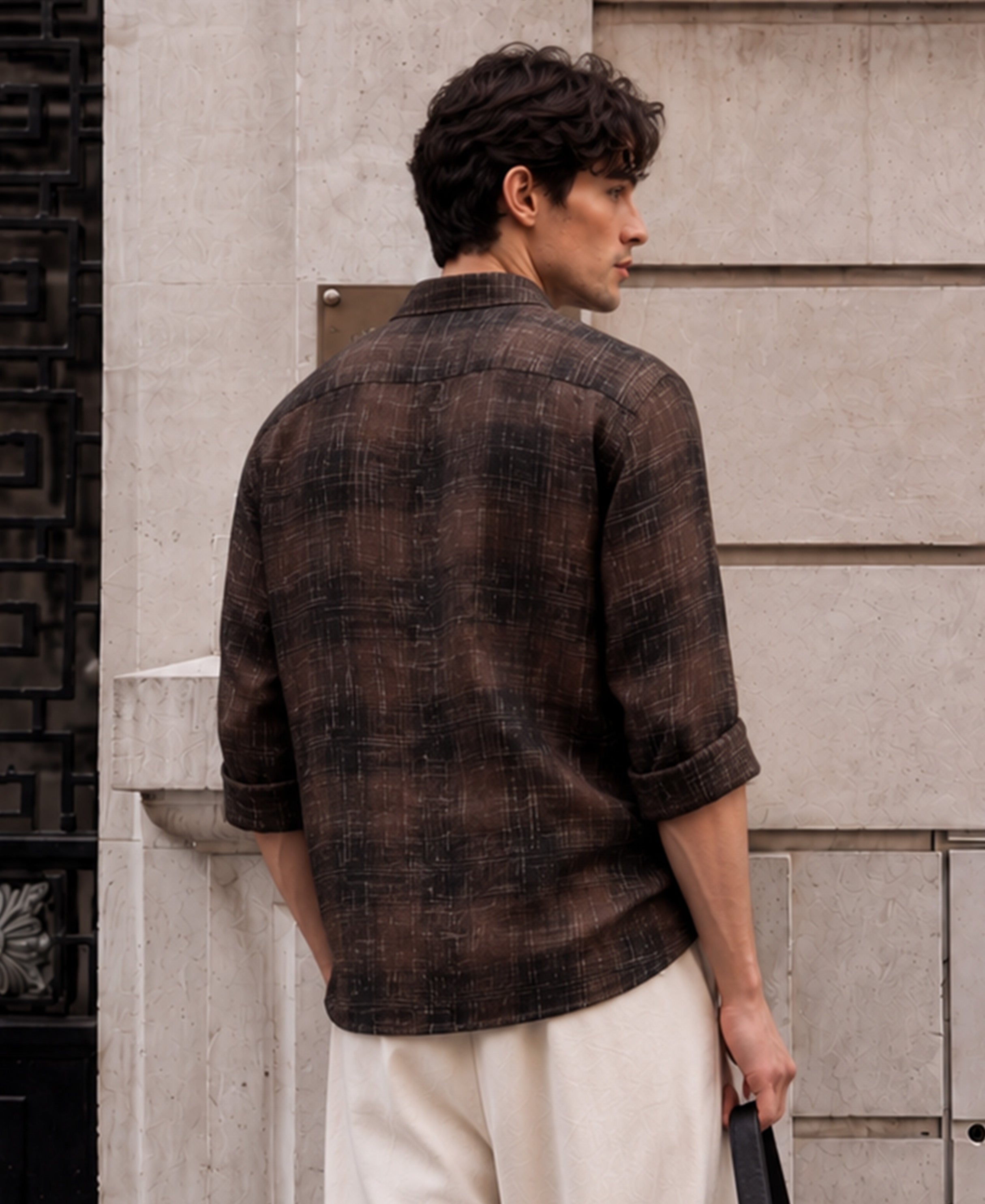 Brown Strucuted Checks Shirt