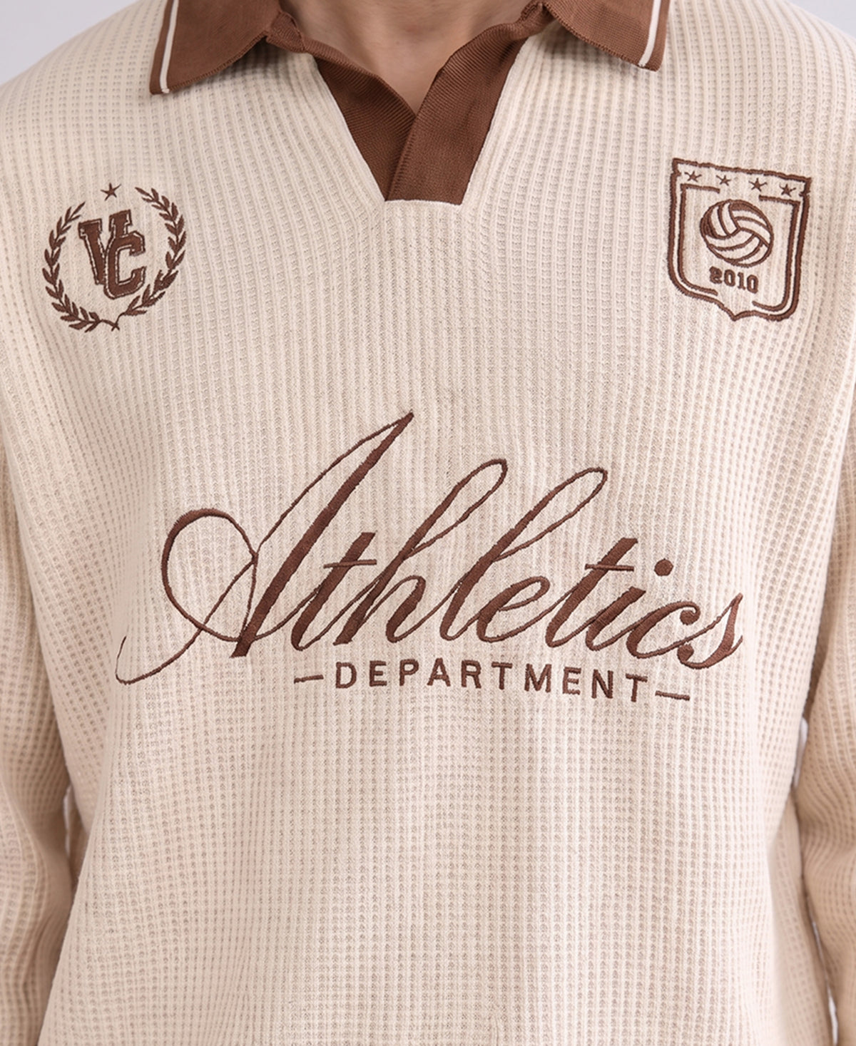 Cream Embroidered Structure T-Shirt