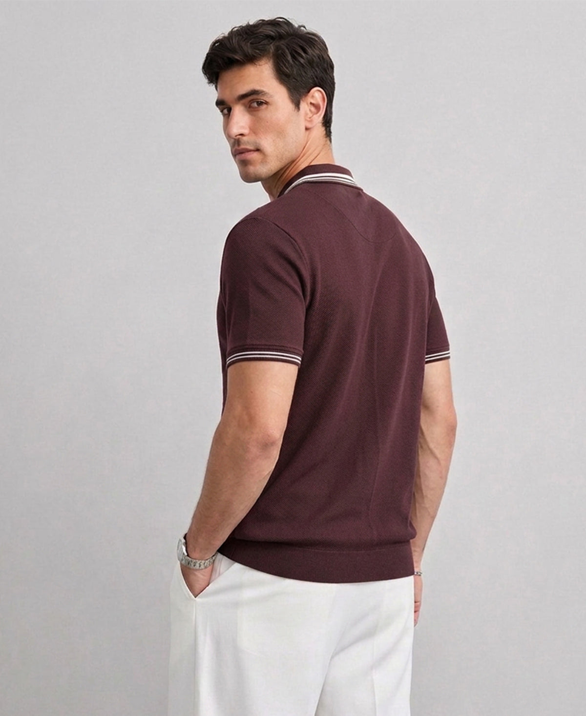 Brown Structured Polo Knit T-Shirt