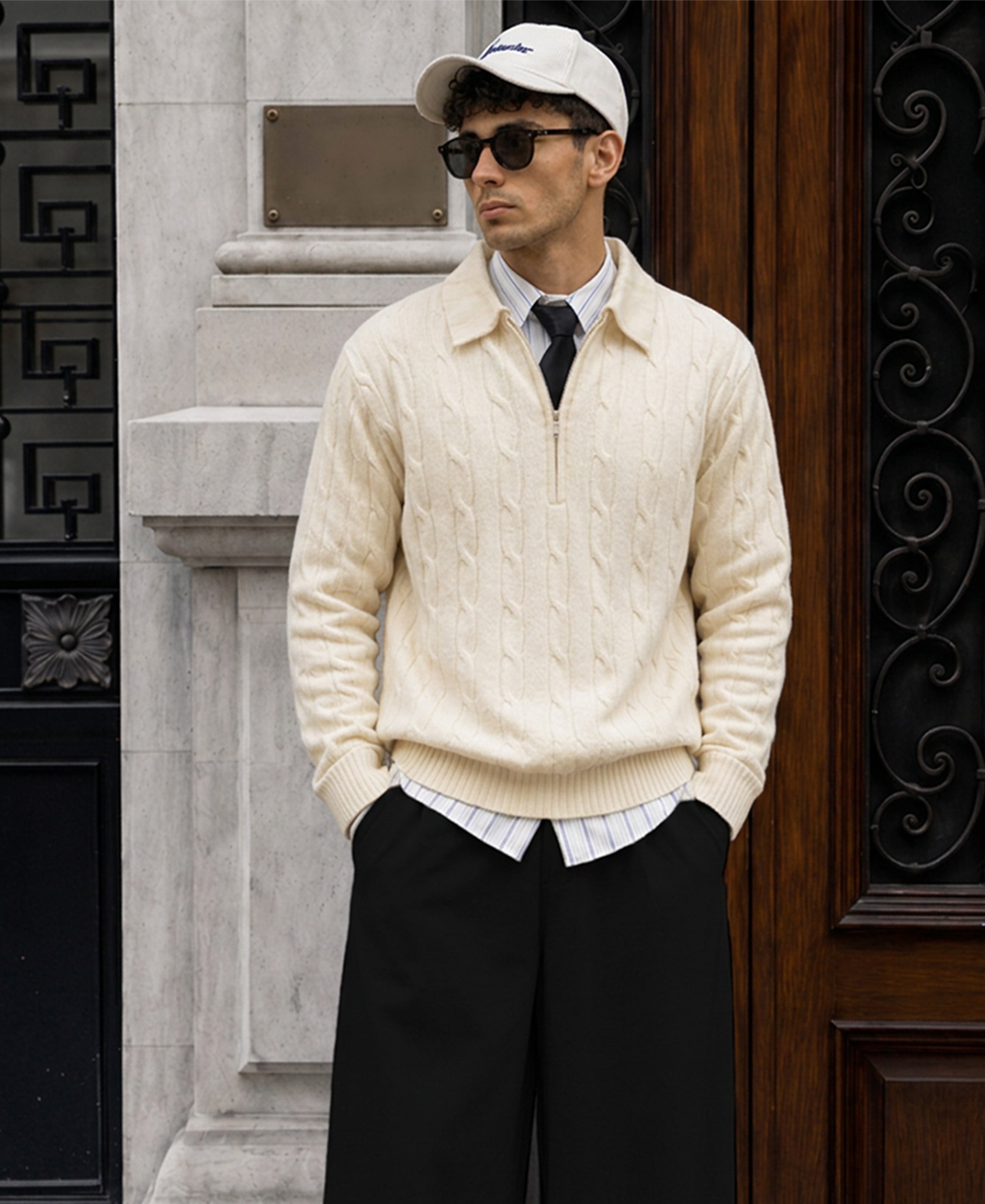 Off-White Cable Knit Zipper Sweater