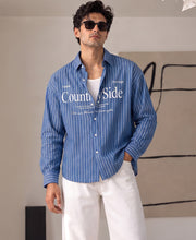 Printed Blue Stripe Shirt 100% Cotton
