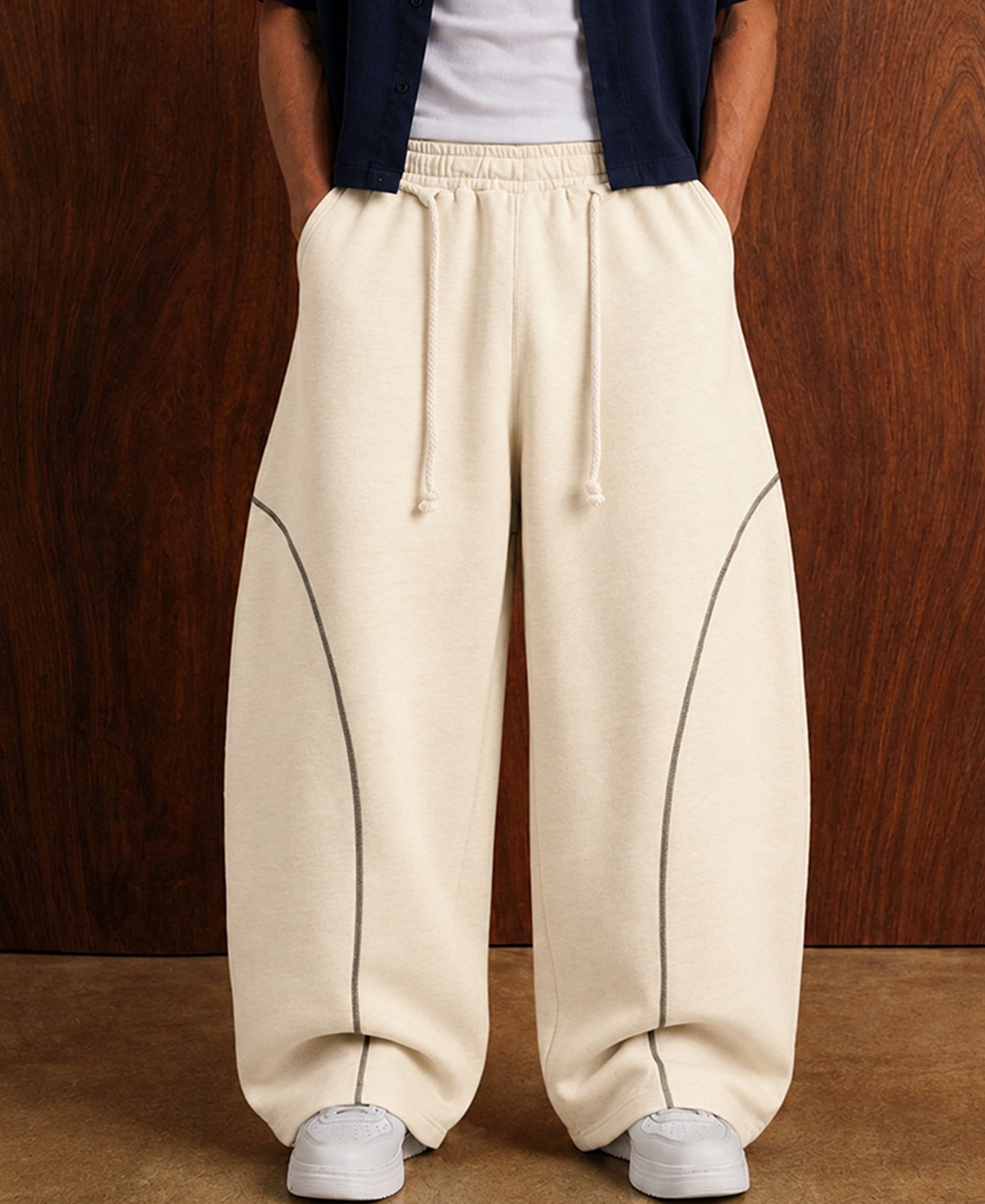 Cream Paneled Baggy Trackpant