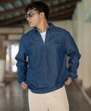 Indigo Embroidered Zipper Shirt 100% Cotton