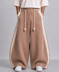 Beige Panelled Barrel Fit Trackpant