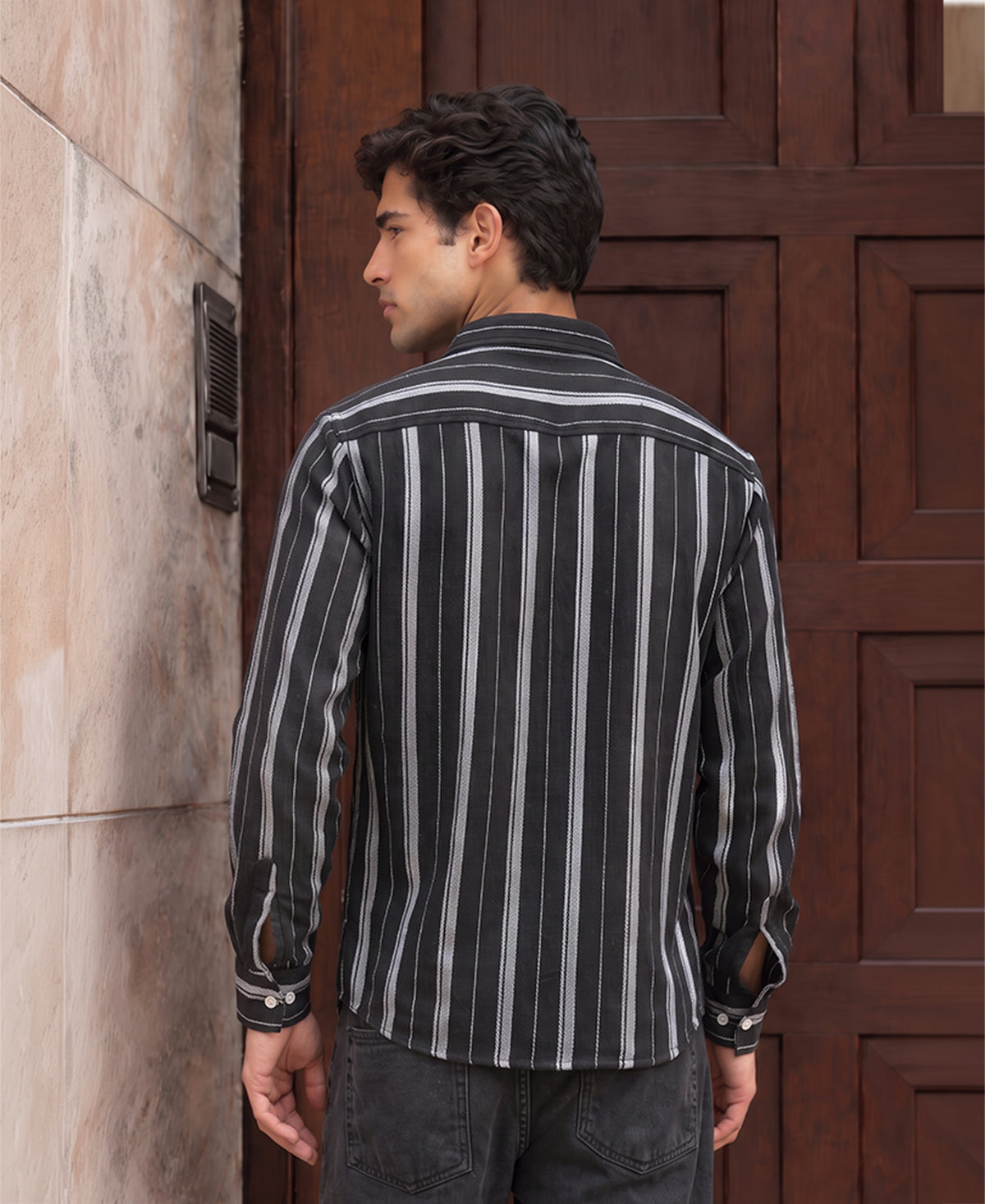 Black Structured Stripe Shirt