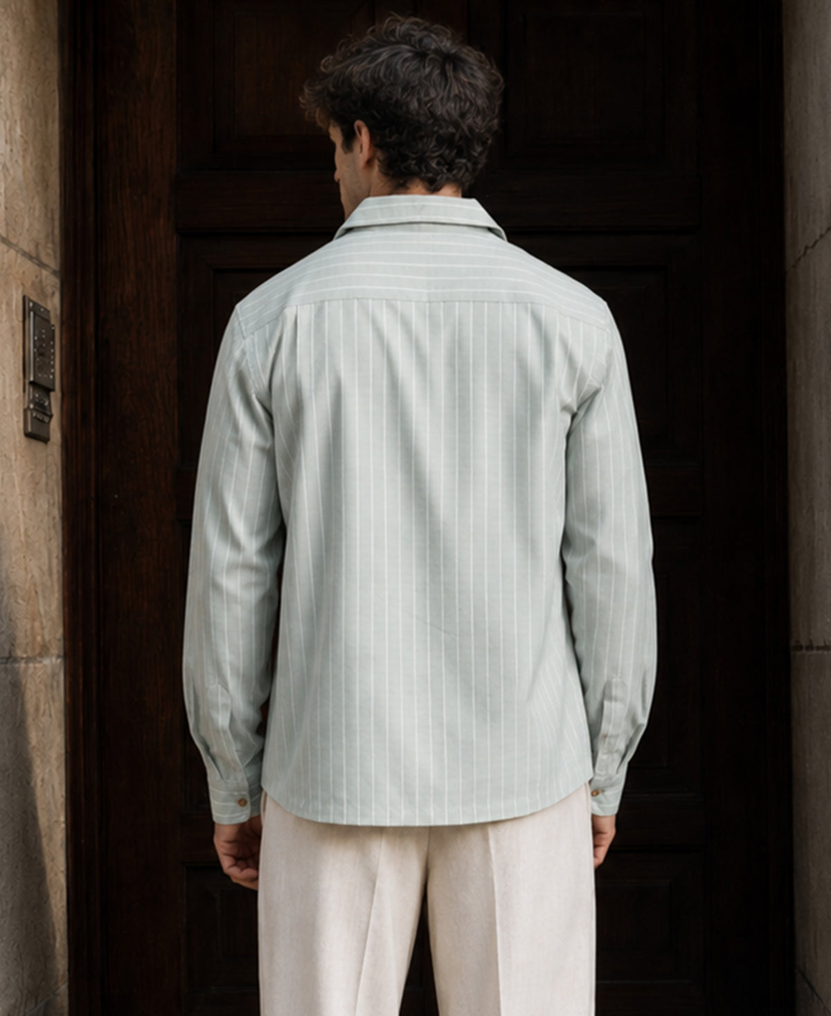 Sage Embroidered Stripe Shirt 100% Cotton