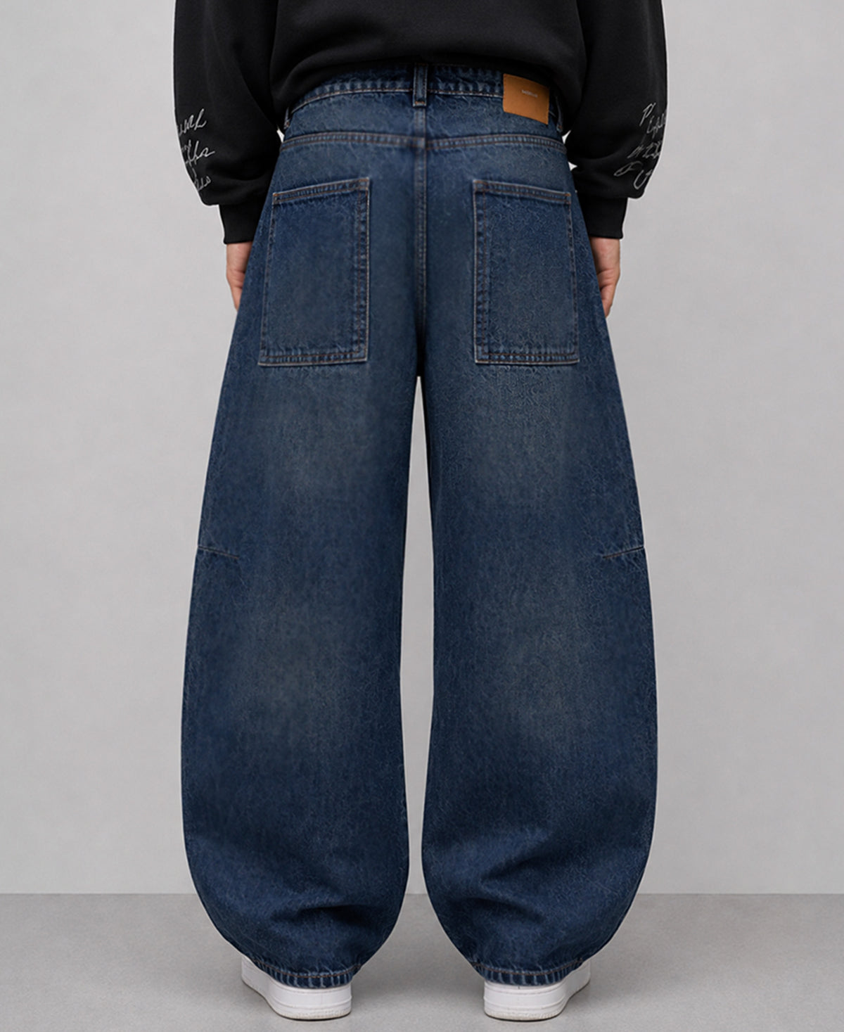 Blue Panelled Barrel Fit Jeans