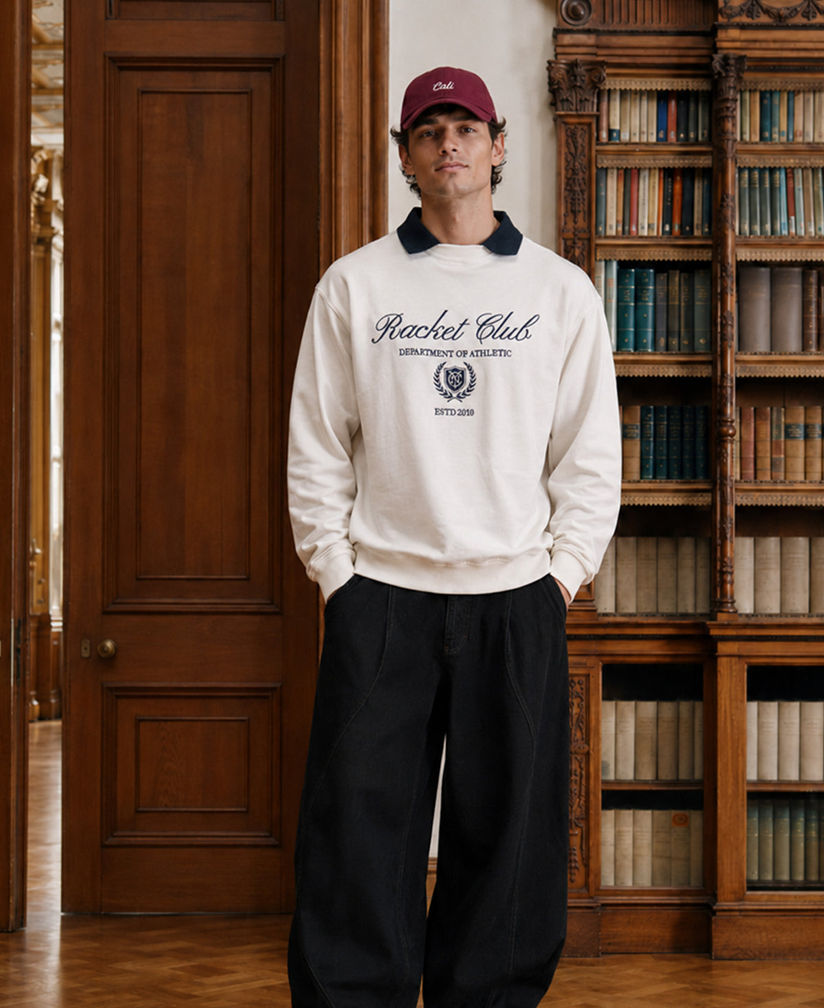 White Contrast Collar Embroidered T-Shirt 100% Cotton