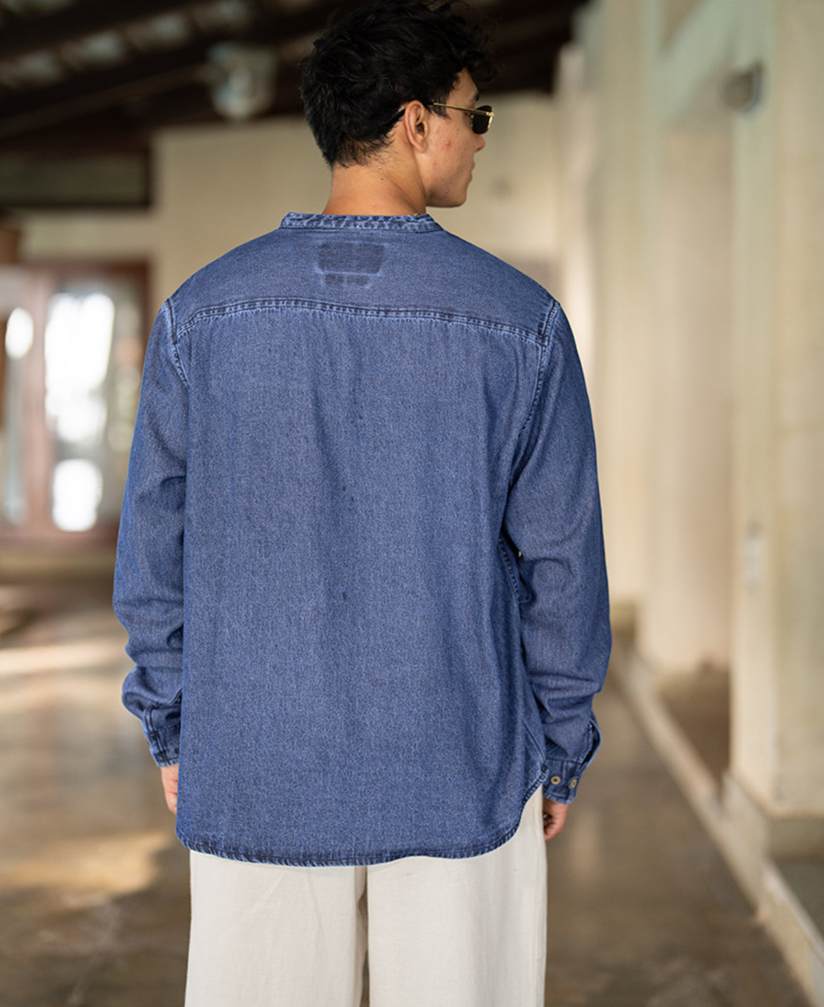 Blue Washed Denim Kurta Shirt