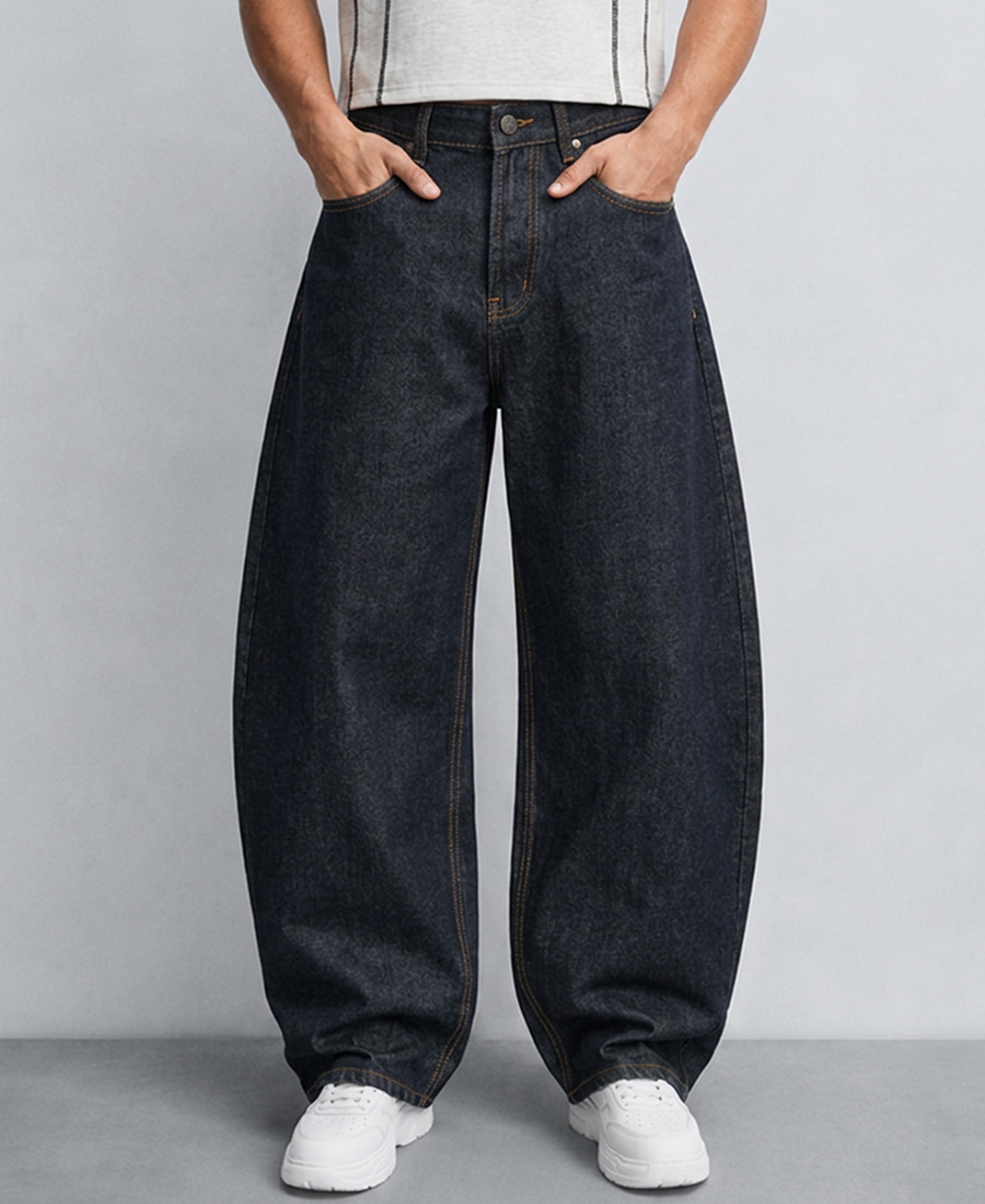 Dark Blue Barrel Fit Jeans